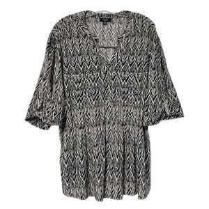 Cocomo Top Womens 3X Pop Over Studded Roll Tab Sleeve Black White Stretch